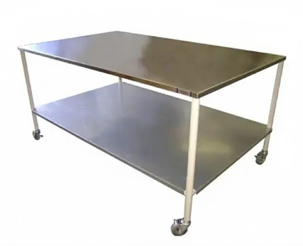 EduraStell Stainless Steel Mobile Prep Table with Powder-Coated Mild Steel Frame 6F x 3'9F
