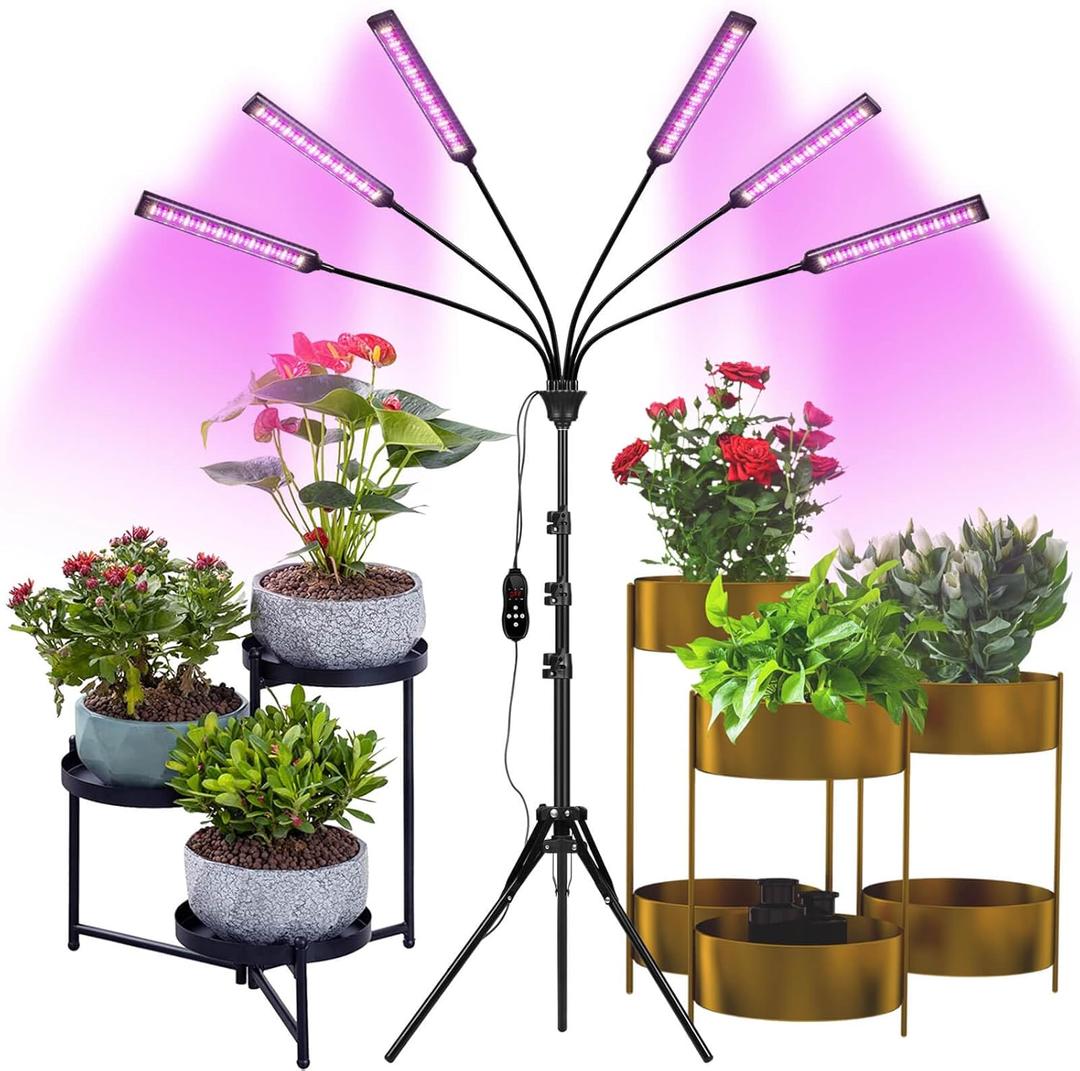 Grow Lights for Indoor Plants, Full Spectrum led Grow Light with Stand, Auto On/Off Timing 3/6/9/12/15/18H & 10 Brightness Levels (Color : 6 Heads (Red+Blue+Sunlike))
