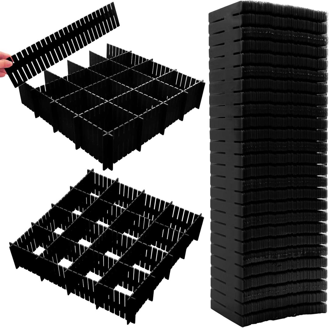 Ptanok 45 Pack Drawer Dividers, Plastic Adjustable Drawer Storage Organizer for Tidying Clutter Socks, Underwear, Makeup, Kitchen, Dresser Black