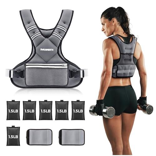PACEARTH Adjustable Weighted Vest PACEARTH Ironsand Weight Vest with Six 1.5-lb Adjustable Weights, 11-20 lbs Total, Big Zipper Pouch, Home Workout Weight Vest for Men and Women in Cardio and Strength Training