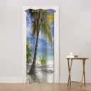 Sandy Beach Door Curtain for Doorway Window Tropical Sea Palm Tree Summer Door Cover Curtain Books Closet Curtain Bedroom Living Room Closet, 1 Panel 42" W X 80" L