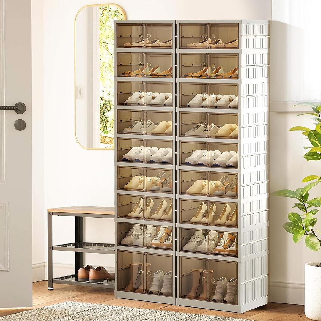 ELPHECO 9 Tier 36 Pairs Large Shoe Rack Organizer - Foldable Sneaker Cabinet Bins, Stackable Shoe Storage Shelf, Collapsible Shoe Cabinet with Double Doors for Entryway