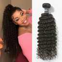 ASHINE Human Hair Bundle Deep Curly Water Wave, Unprocessed Cambodian Raw Hair 20 Inch, Flip Over Quick Weave Wet and Wave Bundles for Women Natural Black