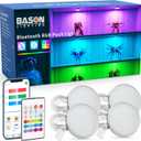 BASON LIGHTING RGB Under Cabinet Lighting, Halloween Decoration Lights, Bluetooth APP Control LED Puck Lights, Dimmable, Adapter Powered Shelf Decorative for Kitchen, Counter, Glass Cabinets