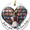 6 x Bookshelf Ornament 2025 - Book Ornament, Just a Girl Who Loves Books,Gift for Readers, Librarians, Teachers, Bibliophile Gifts, Literary Holiday Tree Decor