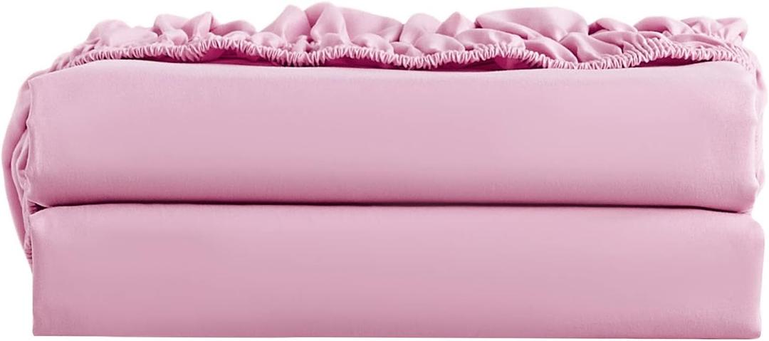 FreshCulture Twin Fitted Sheet 2 Pack - Hotel Quality - Ultra Soft & Breathable - Brushed Microfiber - Deep Pocket - Cooling Fitted Sheets - Dusty Pink