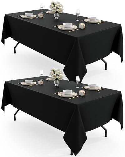 Pureegg Rectangle Table Cloth 60" x 102" – Durable Polyester Tablecloth Offers Reusable & Washable Protection, Ideal for Outdoor Party, Picnic, Wedding, Banquet and Birthday, 2 Pack, Black
