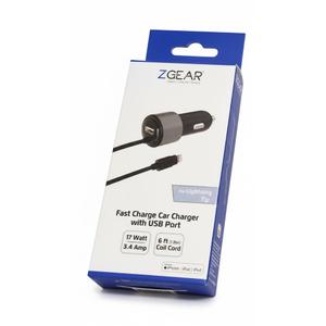 ZGear Fast Charger Car Charger With USB Port 17W, 3.4 Amp, 6FT