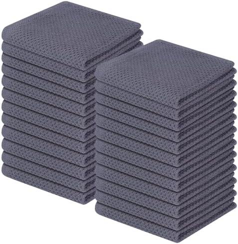 Homaxy 100% Cotton Waffle Weave Kitchen Dish Cloths, Ultra Soft Absorbent Quick Drying Dish Towels, 12 x 12 Inches, 24-Pack, Dark Grey