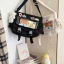 Ita Bag Japanese Messenger Bags Kawaii Crossbody Bag Anime Purse With Cute Pins Y2k For Women Men (Black)