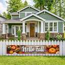 Fall Thanksgiving Autumn Banner with Maple Pumpkin Long Yard Banner for Harvest Party Outdoor Front Porch Home Door Decoration (Hello Fall-9.84x1.64Ft)