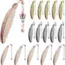 15 Packs Beadable Bookmarks Feathers Metal DIY Bookmark for Beaded Bar Bulk Blank Silicone Beads Pendants Charms Beading Book Marks Maker Craft for Book Love (Silver, Rose-Gold, Gold)