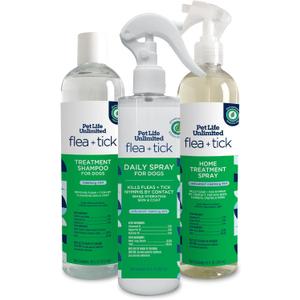 Pet Life Unlimited Natural Flea and Tick 3-Step Kit - Spray for Dogs, Spray for Home, and Shampoo for Dogs - Plant-Based - Made in USA