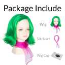 Miss U Hair Short Wavy Green Wig with Scarf for Kids Child Fun Anime Cosplay Wig