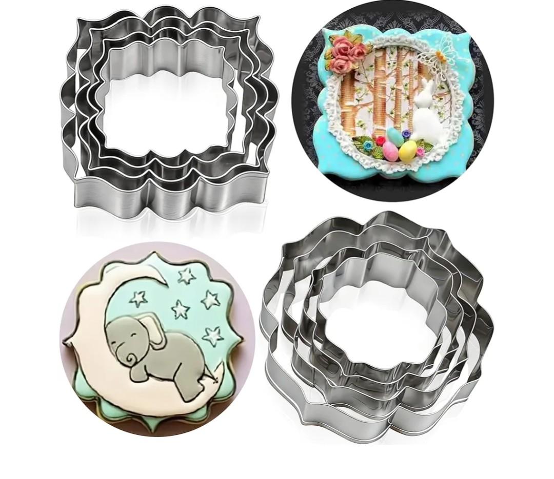 Circle and Square Fancy Plaque Frame Cookie Cutters Shapes Molds - Stainless Steel 8pcs, Fondant Cutters for Baking,Wedding,Birthday,Christmas, for DIY Decorations (Stainless steel)