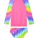 Girls Swimsuit Size 4t 5t Colorful Scale Print Long Sleeve Dark Pink Swimsuit Sets Two Piece Swimwear Sets