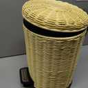 Handwoven Round Small Trash Can (Lvory, 2gallon/8L) | with Soft Close Lid, Stainless Steel Pedal, Removable Inner Bucket for Bathroom, Bedroom, Kitchen, Office