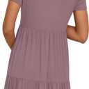 Women's Maternity Summer Short Sleeve Dresses Ruffle Tiered Swing Loose Fit Pregnancy Dress (Large, Purple)
