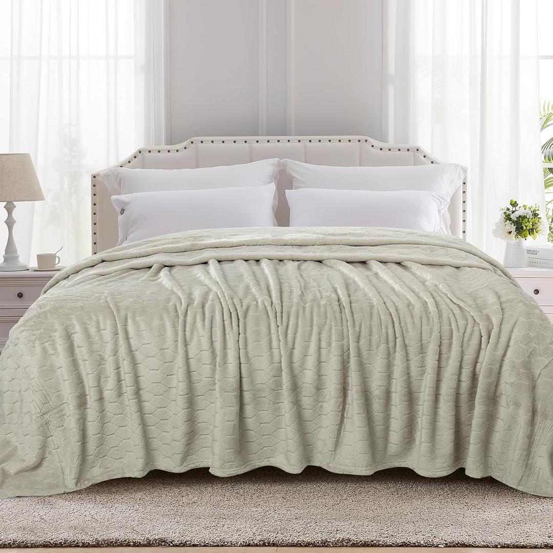TOONOW Fleece Bed Blanket Queen Size 90x90 inches, Super Soft Fluffy Fuzzy Plush Blanket Geometric Pattern Cozy Microfiber Flannel Blankets for Couch, Bed, Sofa, Pumice Stone