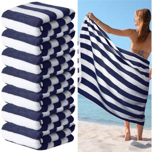 EBOOT 7 Pieces 100% Cotton Pool Beach Towels 30 x 70 Inch Cabana Oversized Basics Turkish Pool Bath for Hotel Swimming Bathroom(Navy Blue)