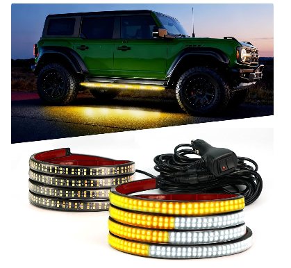 Emergency Strobe Lights Strip 2PCS 70 Inch Amber White 864 LED Running Board Lights Bar Waterproof Flashing Warning Hazard Safety Side Light for Truck Construction car Pickup Snow Plow