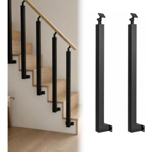 Side Mount Stair Railing Post 35.4in 2-Pack, Ultimate Heavy-Duty Iron Handrail Posts with 270 Adjustable Bracket, Easy Side Mount Installation for Indoor Stairs, Deck, Porch & Balcony