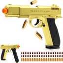 Soft Bullet Toy Gun Shell Ejecting with 48 Bullets, Gold Toy Guns for Boys, Toy Pistol Fidget Gun, Realistic Play Gun Model, Halloween Christmas Birthday Gifts for Boys Kids Adults Age 8+