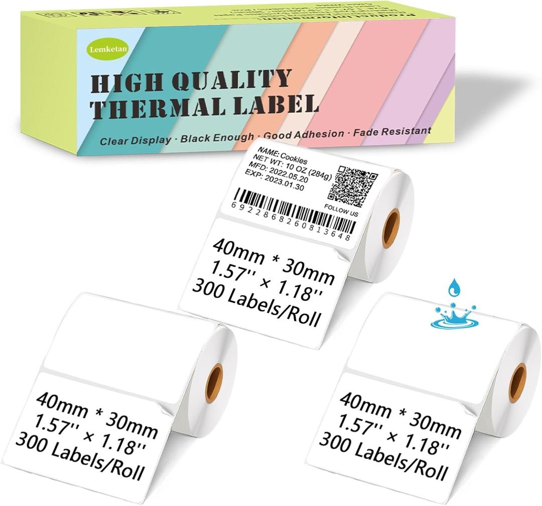 Thermal Labels Compatible for Supvan T50M Pro, Phomemo M110, Label Maker Tape Refill, Weatherproof & Tear-Resistant Thermal Stickers (40mm x 30mm, 1.57''x1.18'')
