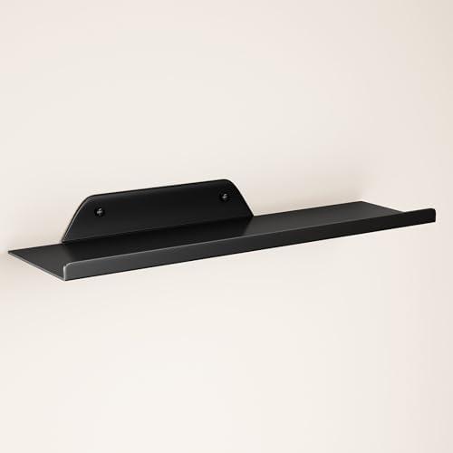 Floating Shelf for Wall, Off Center Metal Shelf for Decor, Modern Wall Shelf for Storage with Lip, Hanging Shelf for Living Room Bedroom Bathroom Kitchen Plants(Black, 20"), 20in
