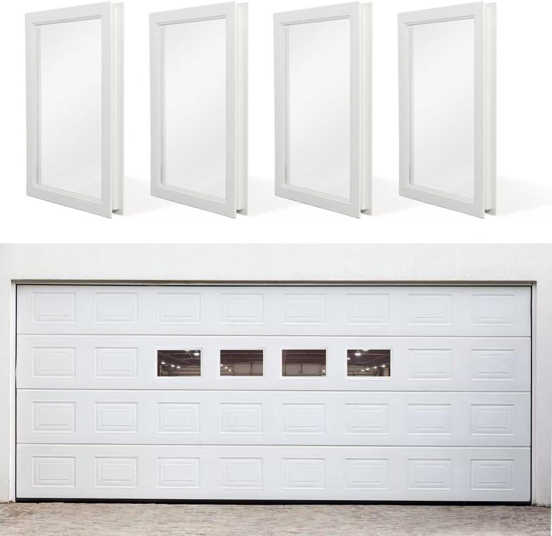 Yuzzy Garage Door Windows Kit, 4 Pack Replacement Vinyl Window Inserts with UV Resistant Resin Glass for Garage Doors (Clear Design)