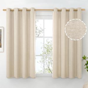 BGment Short Oatmeal Linen Curtains 54 Inch Length 2 Panels for Window, Thick Privacy Drapes Light Filtering with Grommet No See Through for Bedroom Living Room, Each 52 Inch Wide