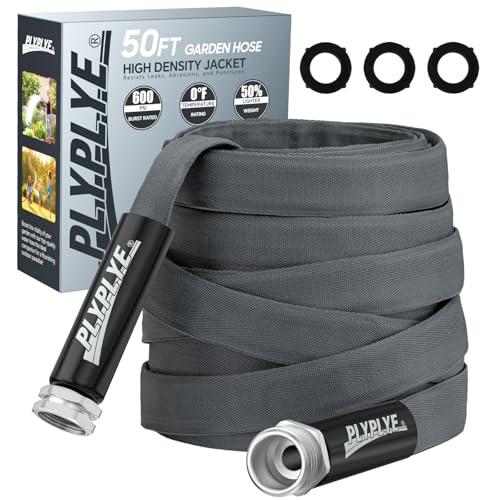 PLYPLYE Garden Hose 50ft, Made of TPU(Not PVC), Ultra-Light & Flexible Water Hose, Non-Shrinking, Easy to Store, Drinking Water Safe Material, All-weather, Black&Gray
