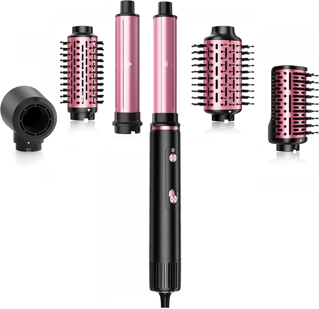 SKIMI 110,000 RPM Brushless Motor Hair Dryer Brush - 5 Muti-Styler for Fast Drying, Curling, Volumizing & Straightening | High-Speed Hot Air Brush for All Hair Types (Black & Blush Red)