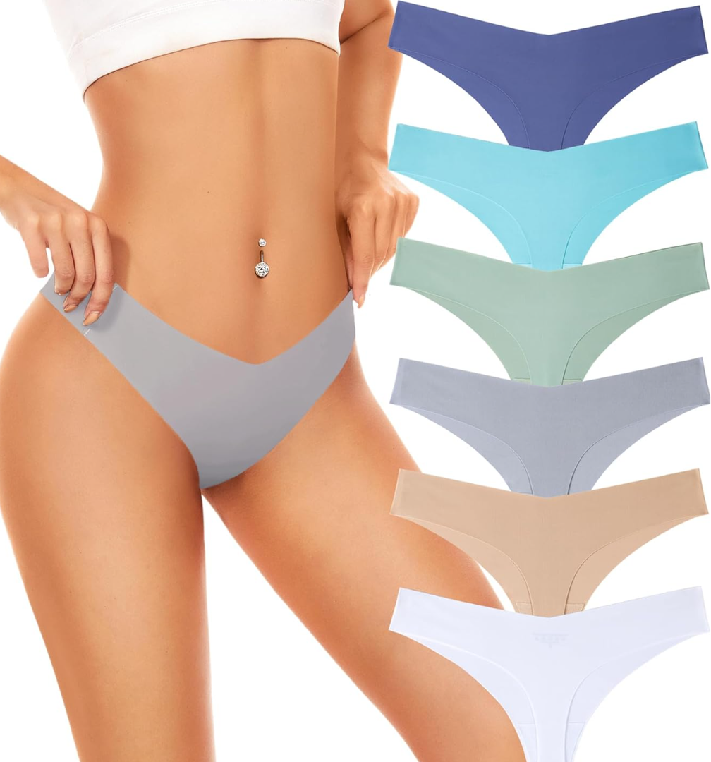 Seamless Underwear Women Pack No Show Thongs For Women Ladies Sexy Panties Underwear Breathable Comfortable 6 Packs
M