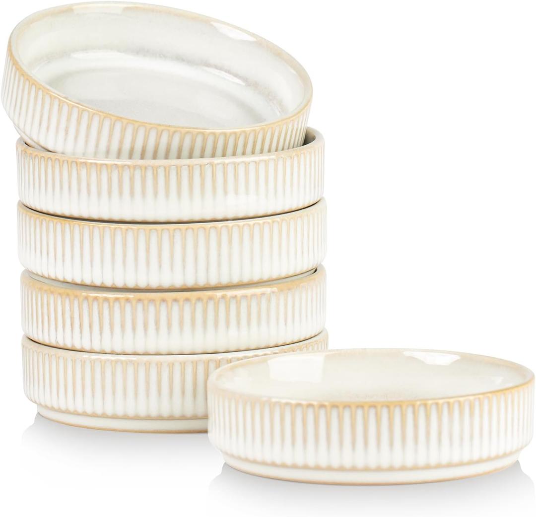 famiware Star Soy Sauce Dish Ceramic Dipping Bowls Set of 6, 4 oz Individual Dip Sauce Cups/Bowls/Dishes/Plates, Small Serving Bowl for Side Dishes, Dessert, Ice Cream, Condiments  Cappuccino White