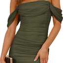 PRETTYGARDEN Cocktail Dresses for Women 2026 Summer Off Shoulder Bodycon Mini Graduation Party Spring Wedding Guest Dress (Small, Army Green)