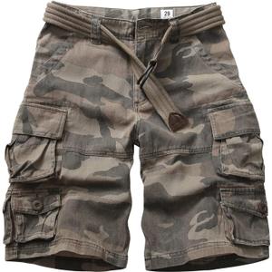 Cargo Short for Men Relaxed Fit Camo Outdoor Hiking Work Cotton Casual Shorts with 9 Pockets No Belt (Brown) Size 34