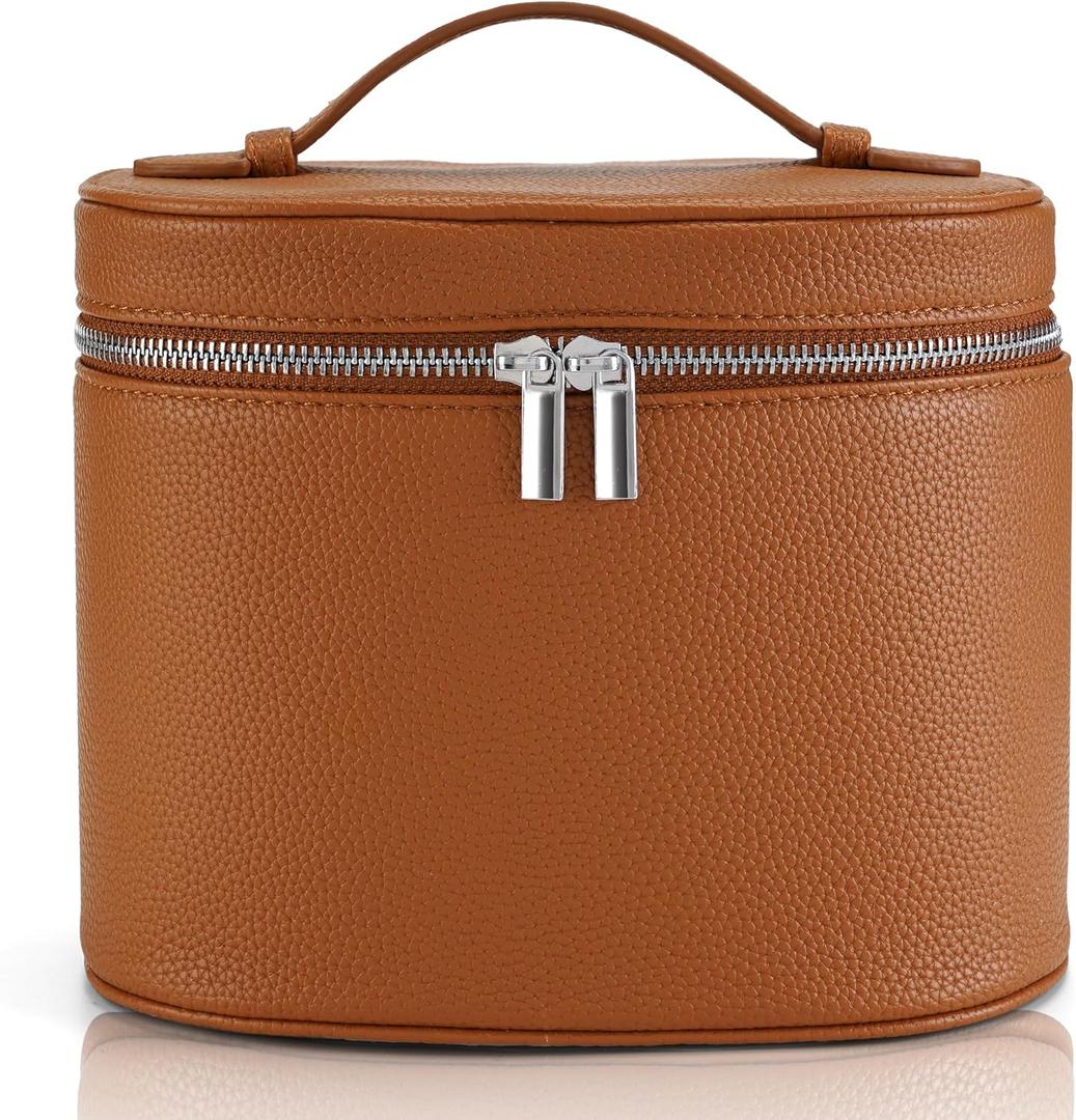 Makeup Bag Vanity Case Cosmetic Bag with Removable Divider Travel Toiletry Bag for Women Portable Make up Box Organizer, Brown