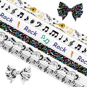 6 PCS Music Notes Ribbons for Crafting, 3/8" Width Grosgrain Ribbons Guitar Rock Ribbon for Gift Wrapping DIY Wedding Birthday Decorations, 2 pack
