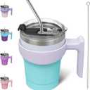 BJPKPK 10 oz Tumbler With Handle And Straw Stainless Steel Insulated Tumbler Cups For Water Or Ice Coffee,Lavender Green