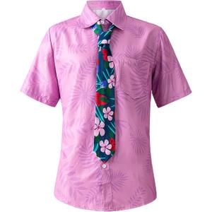 Halloween Cosplay Costume Halloween Costume for Men Pink Printed T-Shirt Headband Purple Tie Set (Pink, XL)