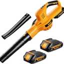 20V Cordless Leaf Blower, 150MPH Handheld Blower with 2 Batteries & Charger, Variable Speed Small Electric Leaf Blowers for Yard, Lawn Care, Garden, Patio, and Driveway Cleaning (yellow-2 Battery)