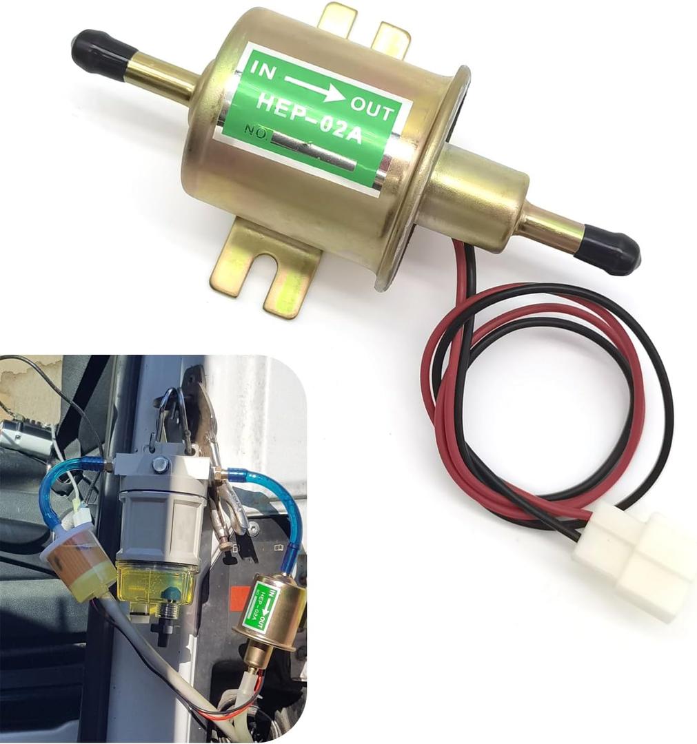 HEP-02A 12V Electric Fuel Pump, 3psi-5psi (mpa) Heavy Duty Low Pressure Delivery Plunger Type Fuel Supply Pump, Engine Fuel Supply System Accessory, Universal Fit for Most Vehicles (Gold)