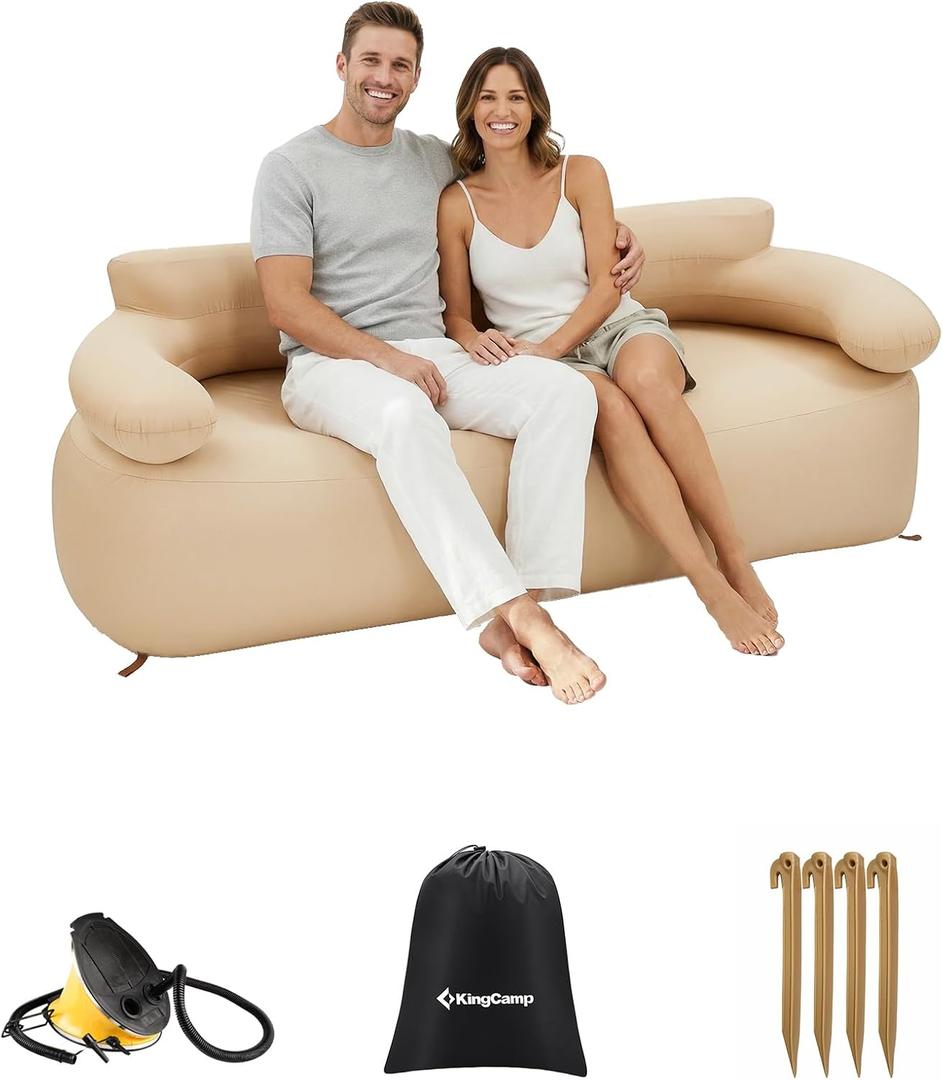 KingCamp Double Camping Inflatable Couch, Folding Air Sofa with Pump
2-Person Inflatable Couch, 880lb Support, Removable Cover & Portable Design Loveseat for Camping & Beach Backyard, RV, Patio