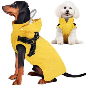 Lukovee Dog Raincoat - Waterproof Rain Jacket with Harness & Removable Hood, Reflective Double Layer Dog Rain Coat Poncho for Dogs Puppy (M, Y)