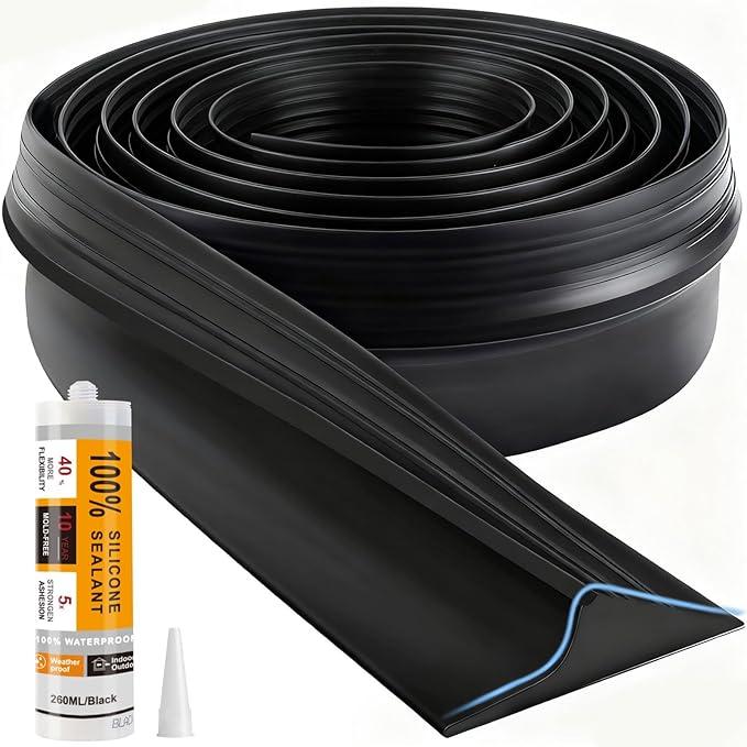 Universal Garage Door Threshold Seal Strip 16FT Kit, Bottom Waterproof Rubber Weather Stripping Replacement
