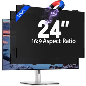 2 Pack Magnetic 24 Inch Computer Privacy Screen Filter for Monitor 16:9 Aspect Ratio, Removable Hanging Privacy Screen Shield, Anti Blue Light Filter, Anti-Glare Protector