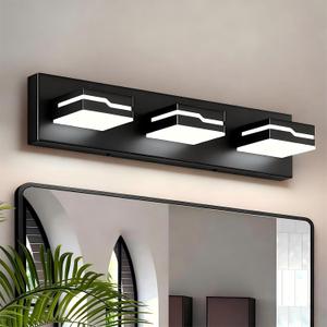 LED Modern Bathroom Vanity Light Fixtures 3-Light, 19 inch Dimmable Matte Black Vanity Lights for Bathroom Lighting Fixtures Over Mirror, with 350Rotatable Acrylic Heads(White Light 5500K)