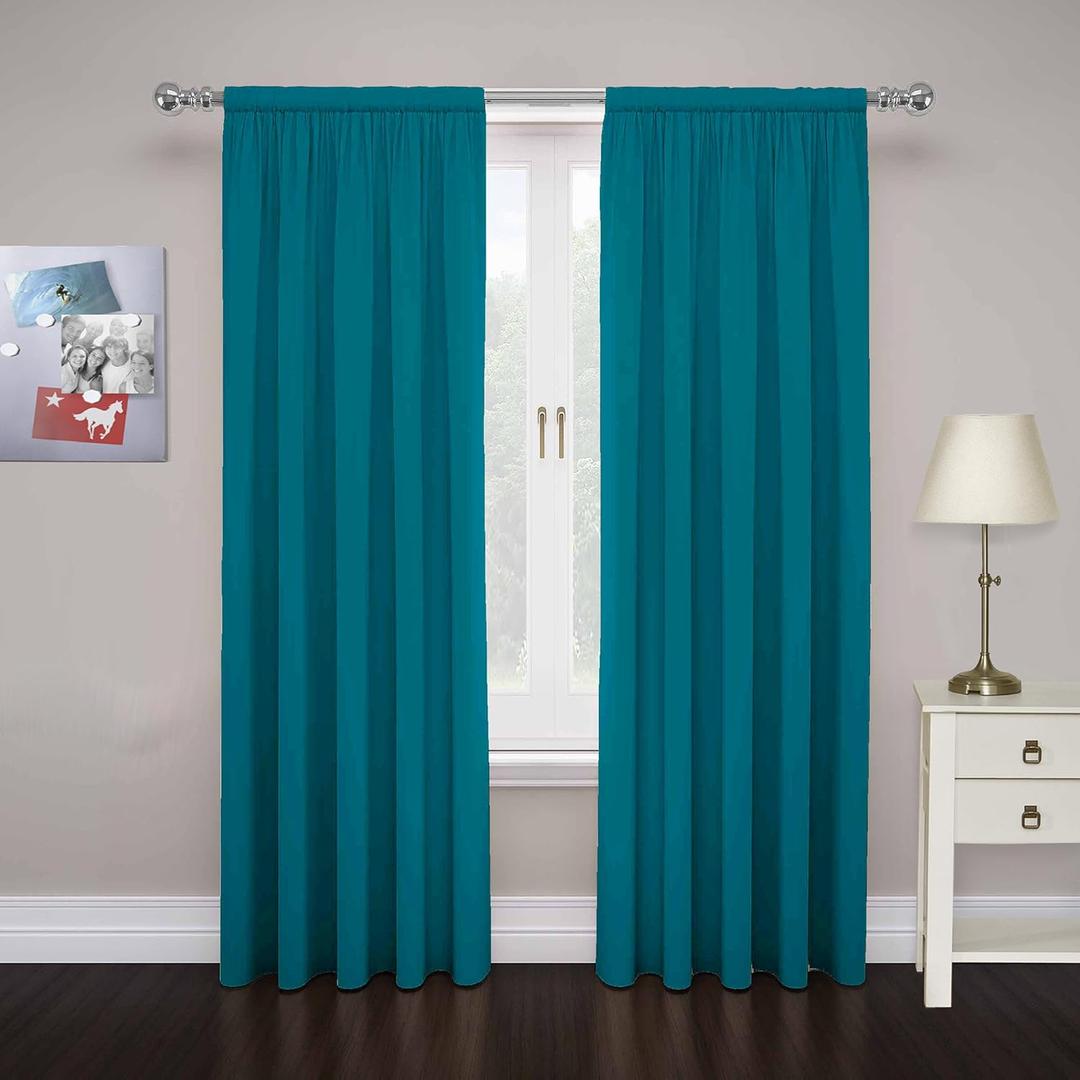 Eclipse Cadenza Microfiber Rod Pocket Panel Pair, Light Filtering Window Curtains, 63 in long x 40 in wide, (2 Panels), Teal