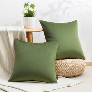 Phantoscope Pack of 2 Velvet Decorative Throw Decorative Pillow Cover Soft Solid Square Cushion Case for Couch Olive Green 18 x 18 inches 45 x 45 cm